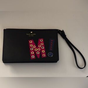 Kate Spade Black Wristlet with Pink and Gold Details
